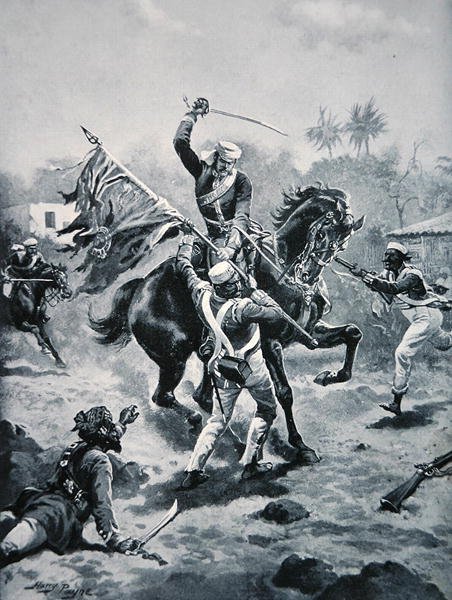 Luutnantti Roberts voitti V.C.:n 2. tammikuuta 1858, kuvitus teoksesta "The History of the Nation" (litho) tekijältä Henry Payne