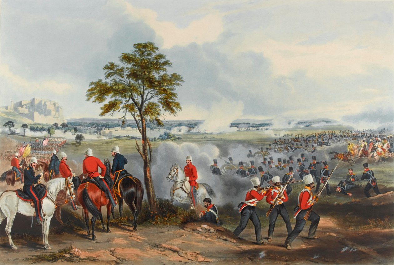 Goojeratin taistelu, 21. helmikuuta 1849 (akvatinta, värillinen) tekijältä Henry (after) Martens