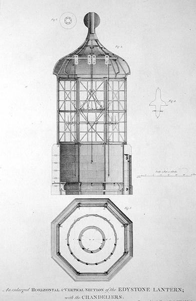 Eddystonen majakka, jonka kaiverrus on Edward Rooker (n. 1712-74) tekijältä Henry (after) Winstanley