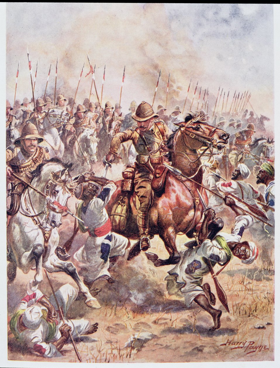 Charge of the Twenty-First Lancers, kuvitus "Glorious Battles of English Historysta" majuri C.H. Wylly, 1920-luku tekijältä Henry A. Payne
