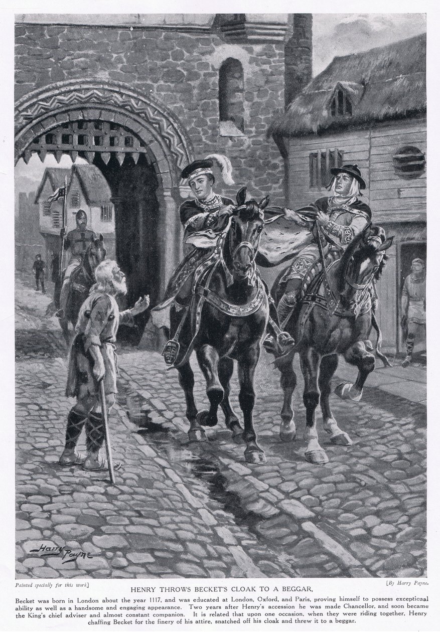 Henrik heittää Becketin viitan kerjäläiselle AD1117, 1920-luku. tekijältä Henry A. Payne