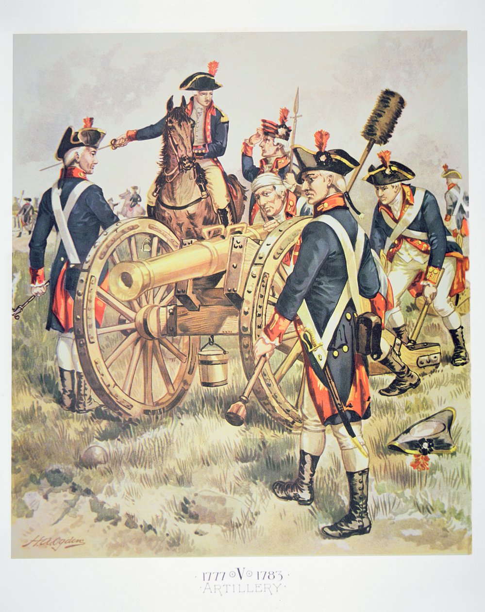 Amerikan manner-armeija: Tykistön univormut 1777-1783 (akvarelli paperille) tekijältä Henry Alexander (after) Ogden