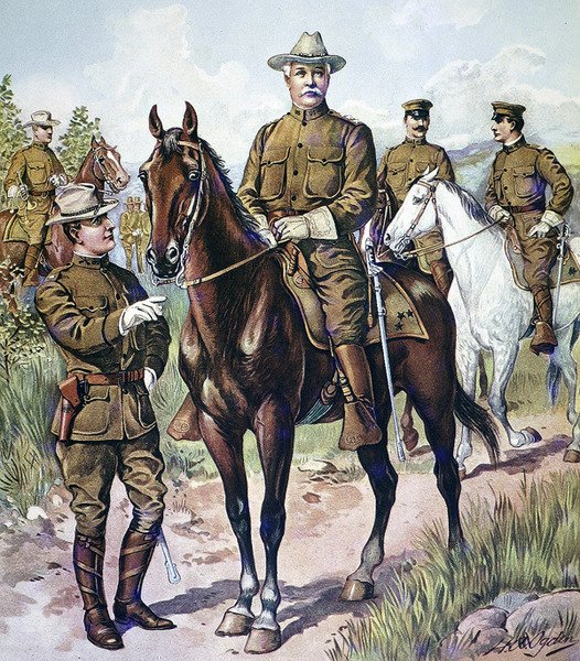 Yhdysvaltain armeijan kenttäpuvut 1902-07 (väri litho) tekijältä Henry Alexander (after) Ogden