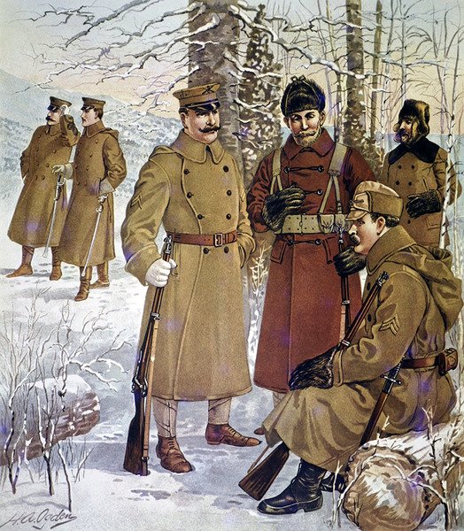 Yhdysvaltain armeijan talviunivormut 1901-07 (väri litho) tekijältä Henry Alexander (after) Ogden