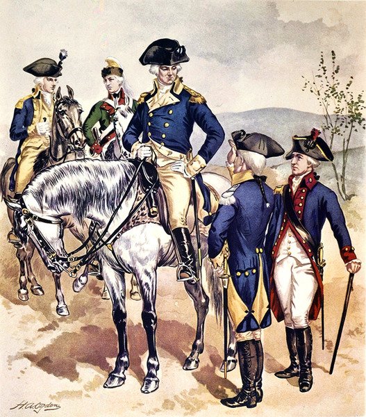 Amerikan armeijan univormut 1779-83 (akvarelli paperille) tekijältä Henry Alexander Ogden