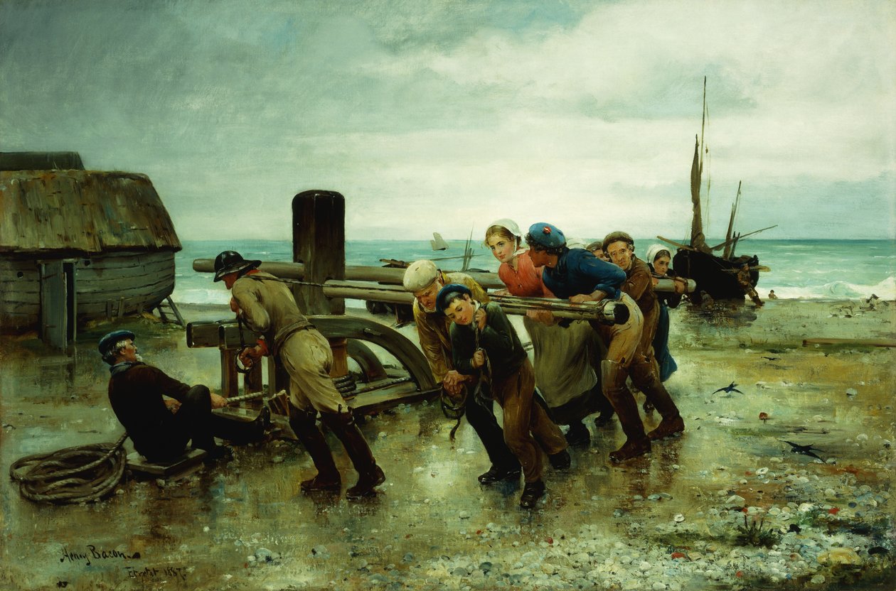 Laivan vetäminen, 1887 tekijältä Henry Bacon