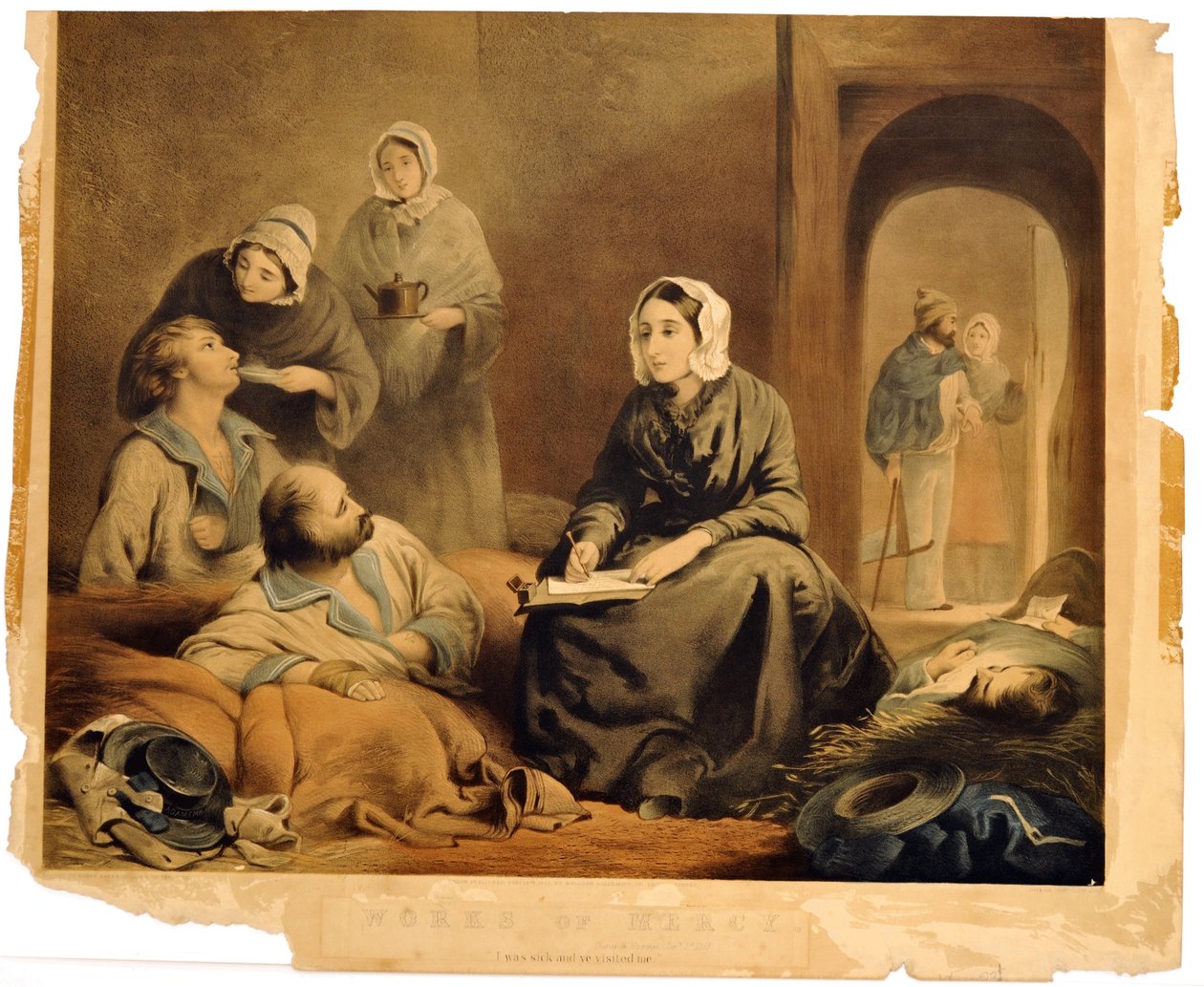 "Works of Mercy: Therapia Hospital, 1. tammikuuta 1855", kaiverrus J.A. Vinter, pubi. Rudolph Ackermann, 19. helmikuuta 1855 tekijältä Henry Barraud