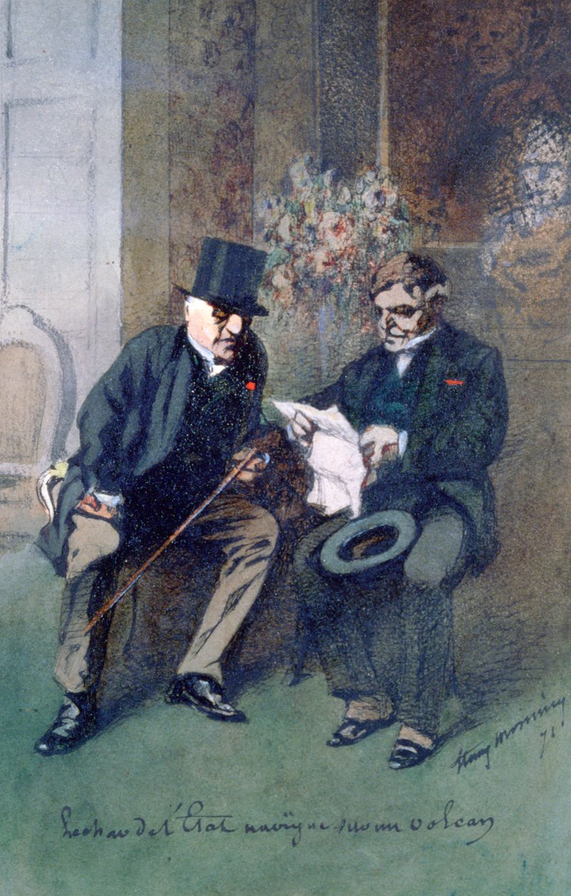 Valtion tankki navigoi tulivuorella, 1871 tekijältä Henry Bonaventure Monnier