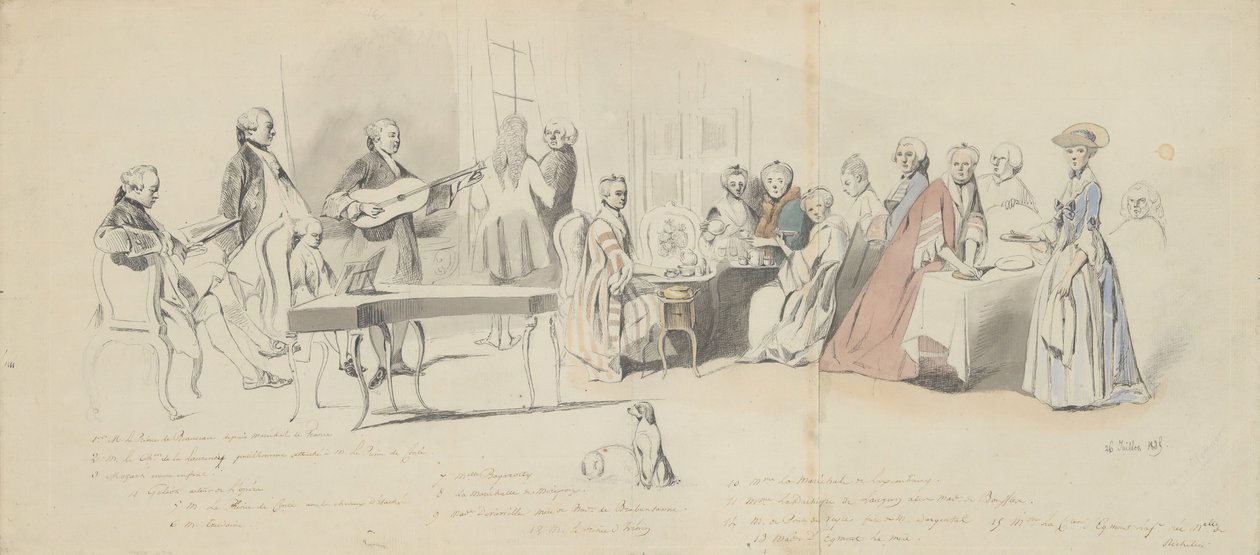 Teekutsut Prince de Contin luona, 1800-luvun puoliväli. tekijältä Henry Bonaventure Monnier