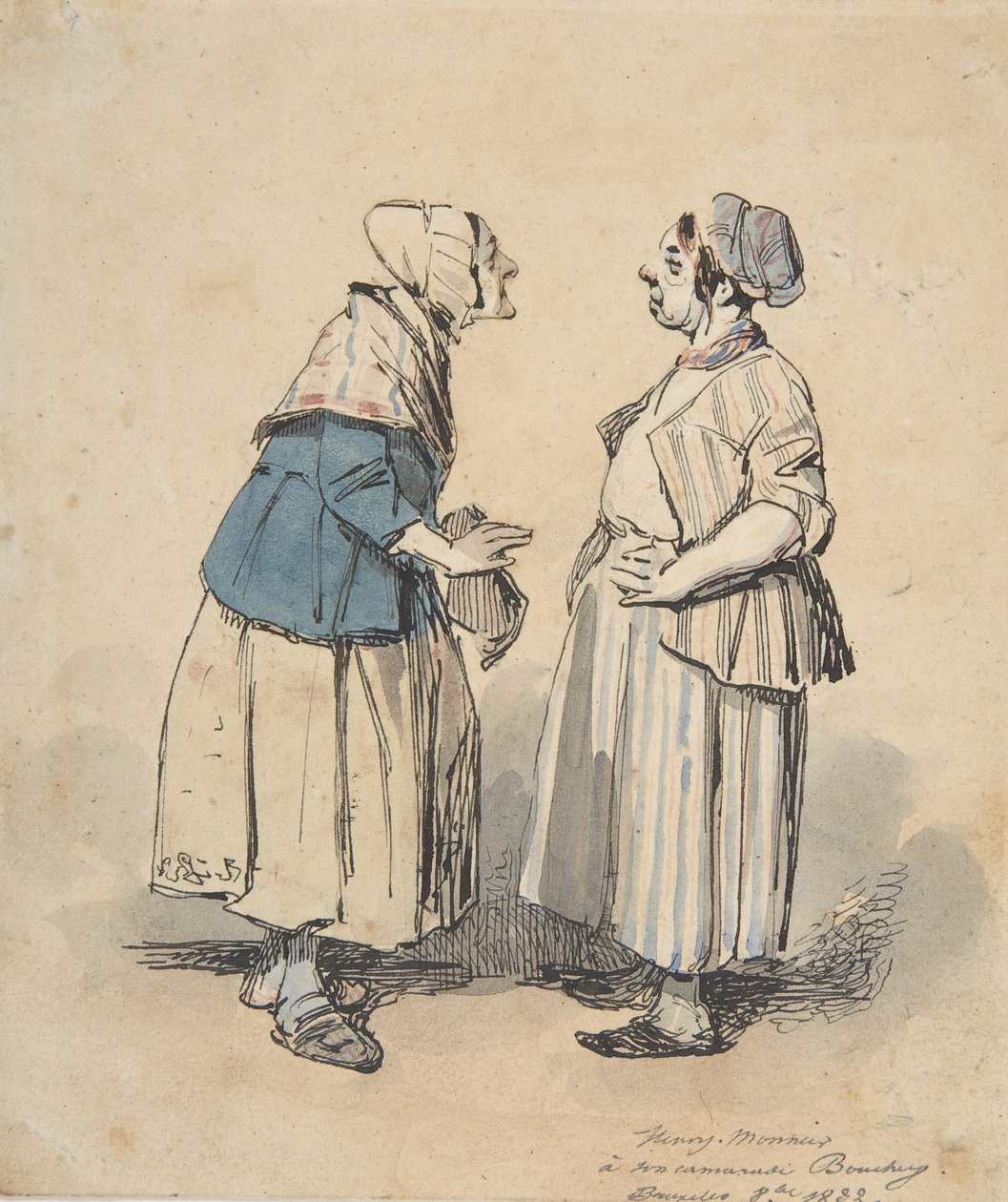 Kaksi juorua Les Deux Gossips, 1832. tekijältä Henry Bonaventure Monnier