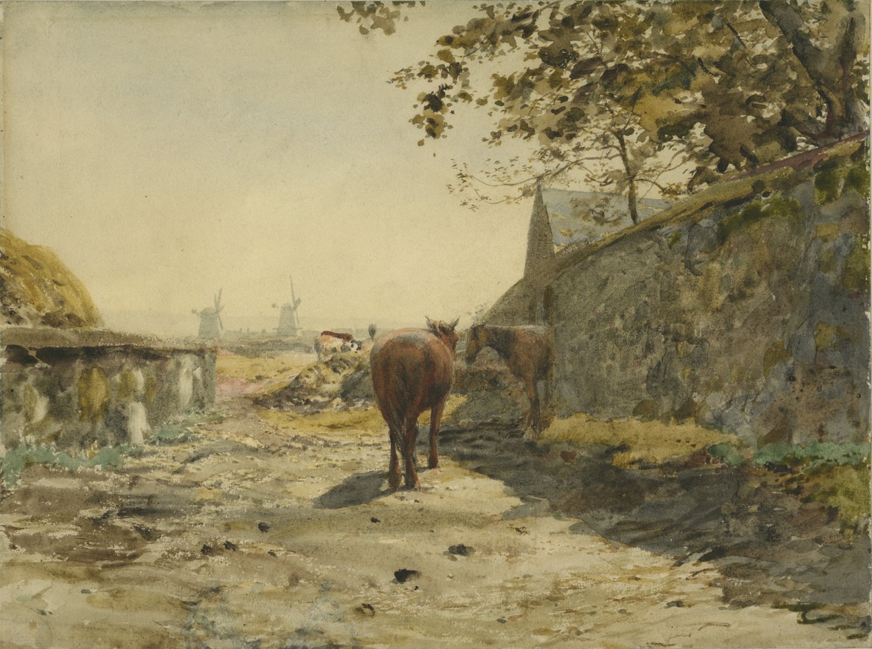 Näkymä kasarmin muureille Leazesissä, Newcastle upon Tyne (wc paperilla, kortilla) tekijältä Henry Burdon Richardson