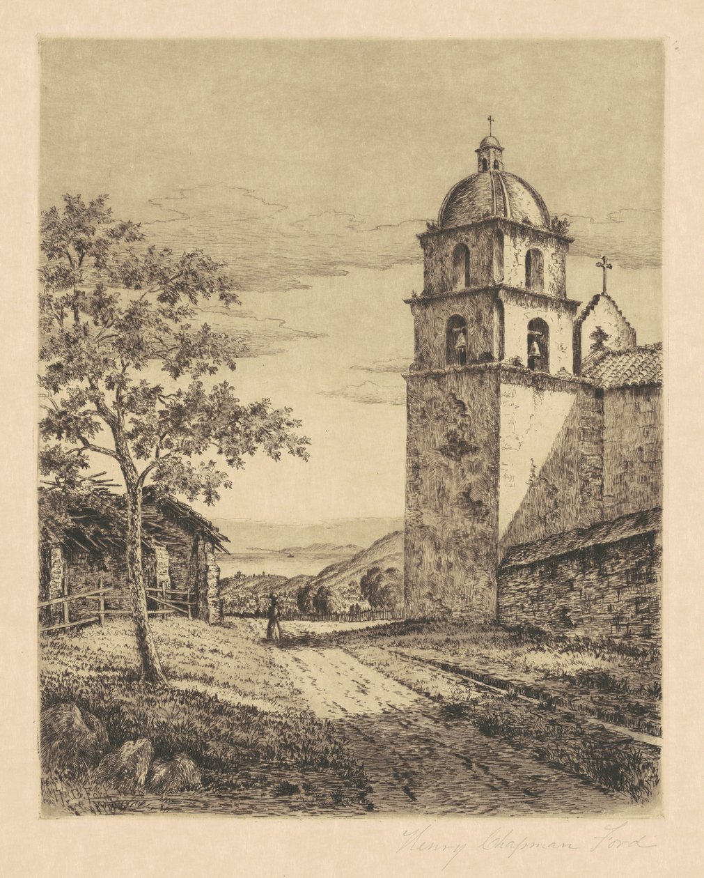 Mission Santa Barbara, Etelään katsova, 1888. tekijältä Henry Chapman Ford