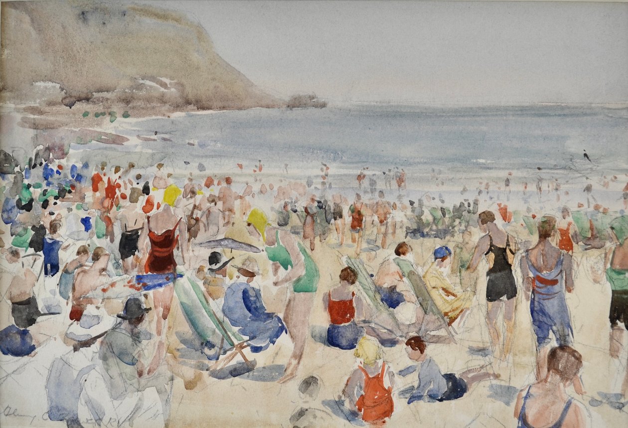 Rannalla, n. 1920-30 (akvarelli) tekijältä Henry Charles Brewer