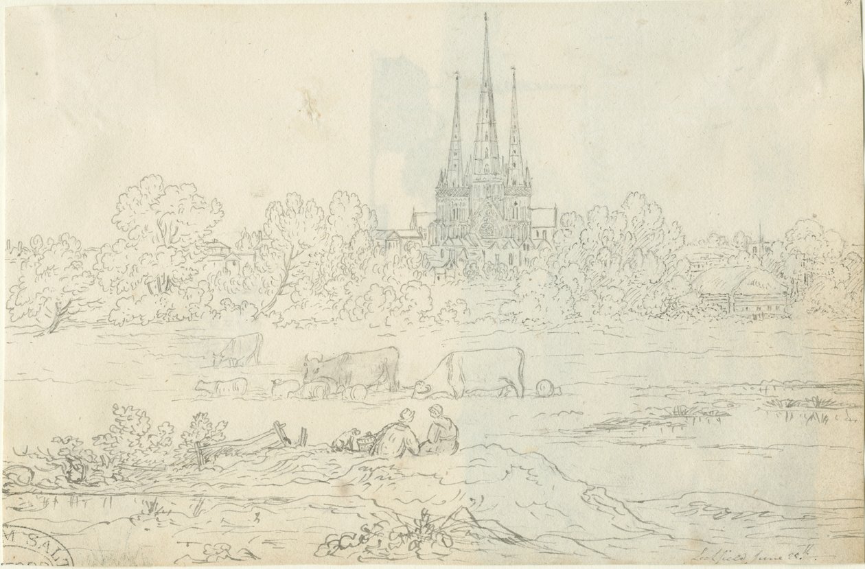 Lichfield Cathedral - East View: kynä- ja mustepiirustus, 20. kesäkuuta [c 1820] (piirustus) tekijältä Henry Curzon Allport