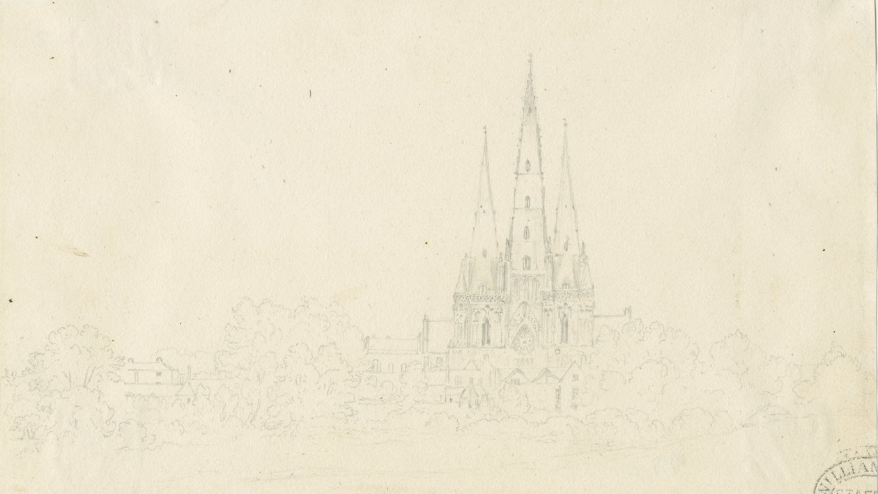 Lichfieldin katedraali - East View: lyijykynäpiirros, nd [?1800-luku] tekijältä Henry Curzon Allport