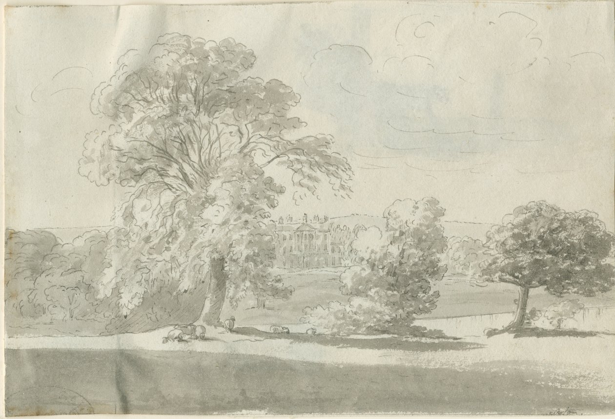 Shenstone - Little Aston Hall: kynä- ja pesupiirustus, nd [1788-1855] (piirustus) tekijältä Henry Curzon Allport