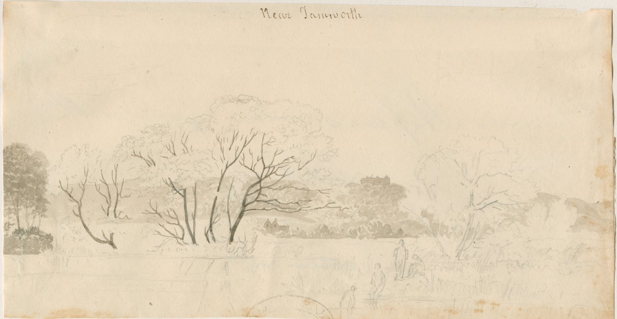 Tamworth - Distant View: lyijykynäpiirros, nd [1788-1855] (piirustus) tekijältä Henry Curzon Allport
