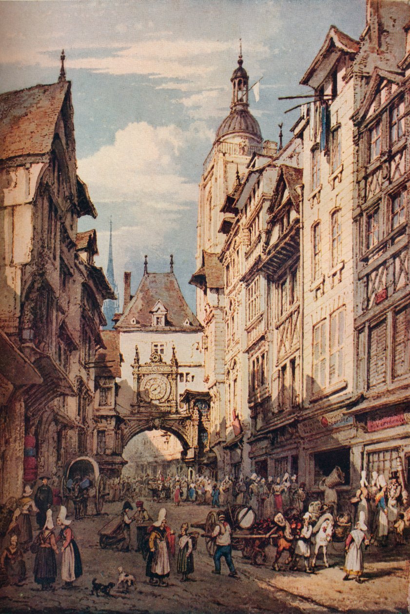 Rue De La Grosse Horloge, Rouen, 1821 tekijältä Henry Edridge