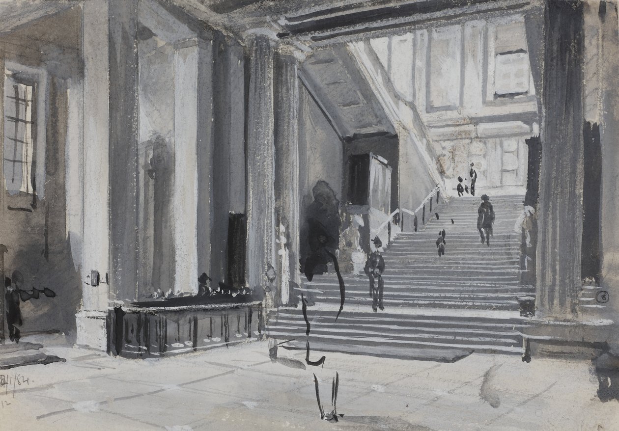 British Museumin sisäkuva, jossa näkyy pääportaat, 1884 tekijältä Henry Edward Tidmarsh