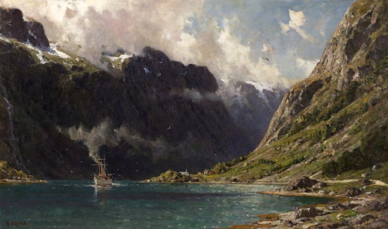 Naeroyfjord, Norja, 1902 tekijältä Henry Enfield