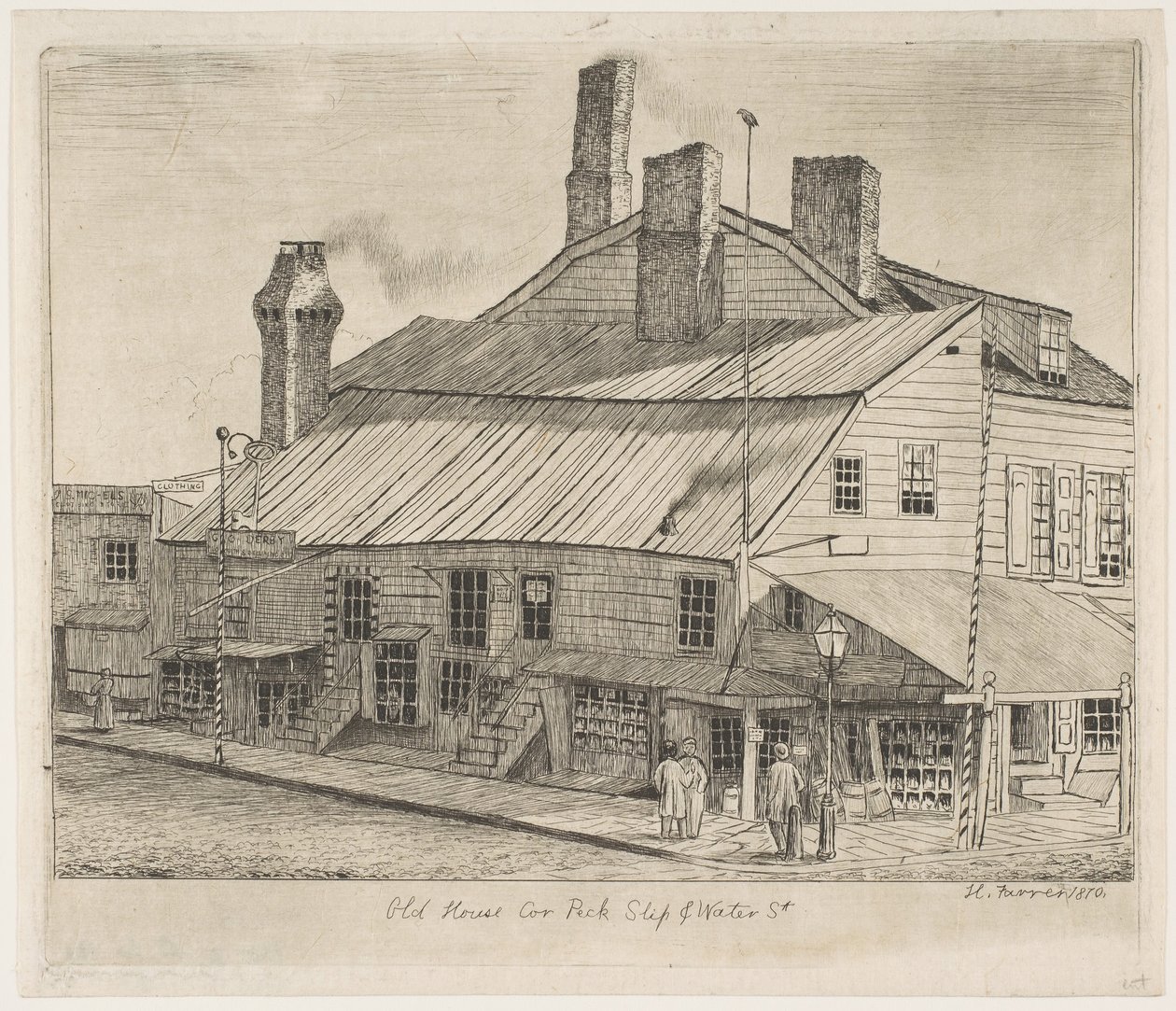Old House, Corner of Peck Slip ja Water Street Scenes of Old New Yorkista, 1870. tekijältä Henry Farrer