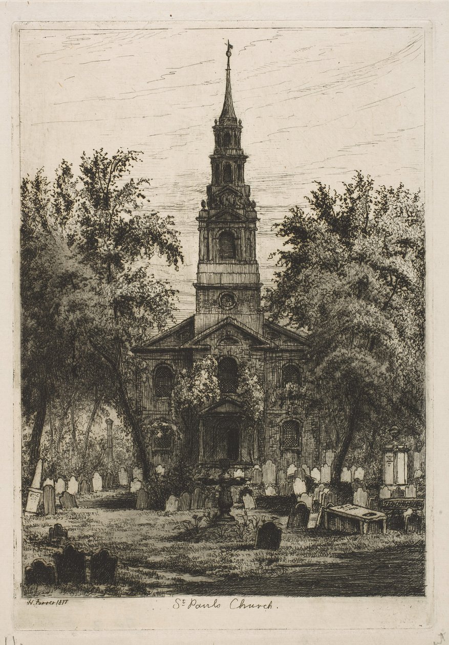 St. Pauls Chapel, New York from Scenes of Old New York, 1877. tekijältä Henry Farrer