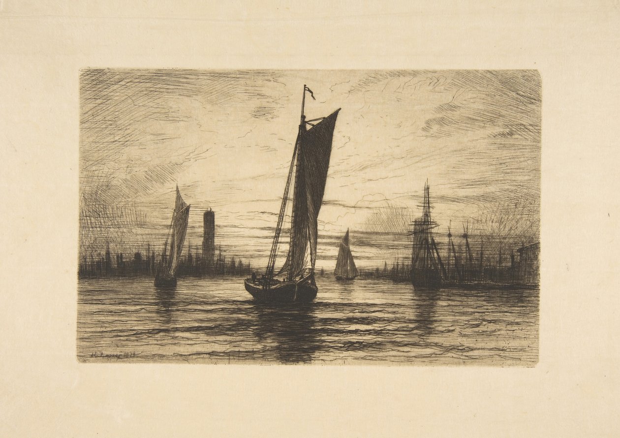 Auringonlasku East Riverillä, 1879. tekijältä Henry Farrer