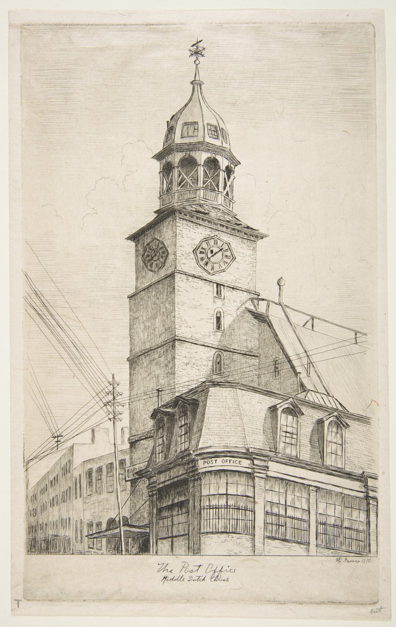Postitoimisto, Middle Dutch Church, sarjasta "Vanhan New Yorkin näkymiä" tekijältä Henry Farrer