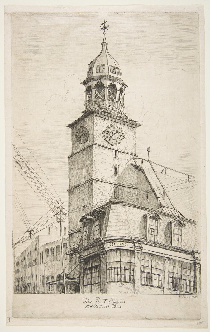 Posti, Keski-Hollannin kirkko vanhan New Yorkin kohtauksista, 1870. tekijältä Henry Farrer