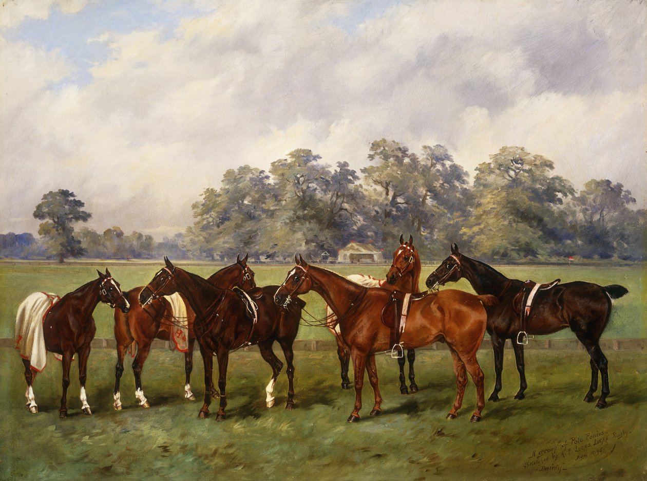 Ryhmä pooloponeja, Dainty, Gold, Redskin, Miss Edge ja Piper, Sir Humphrey de Traffordin omaisuus, Bart, 1895 tekijältä Henry Frederick Lucas Lucas