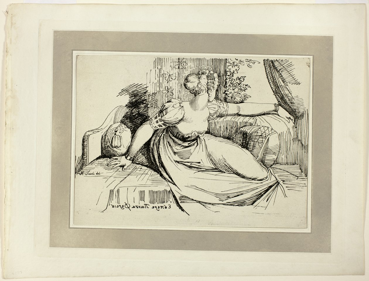 Nainen istumassa ikkunan ääressä ("Ilta sinä tuot kaikki"), Specimens of Polyautography -lehden ensimmäisestä numerosta tekijältä Johann Heinrich Füssli