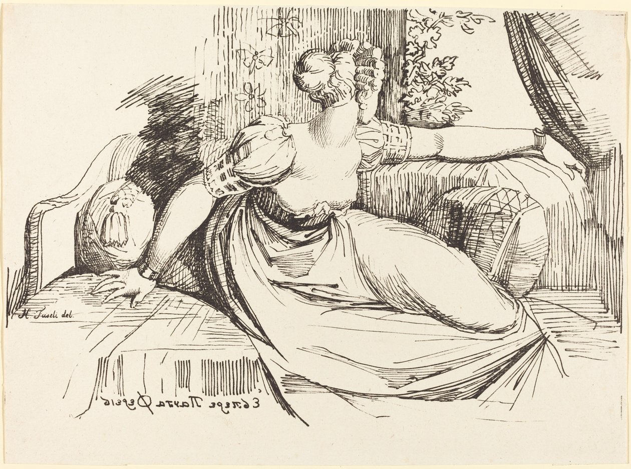 Nainen istuu ikkunan vieressä tekijältä Johann Heinrich Füssli