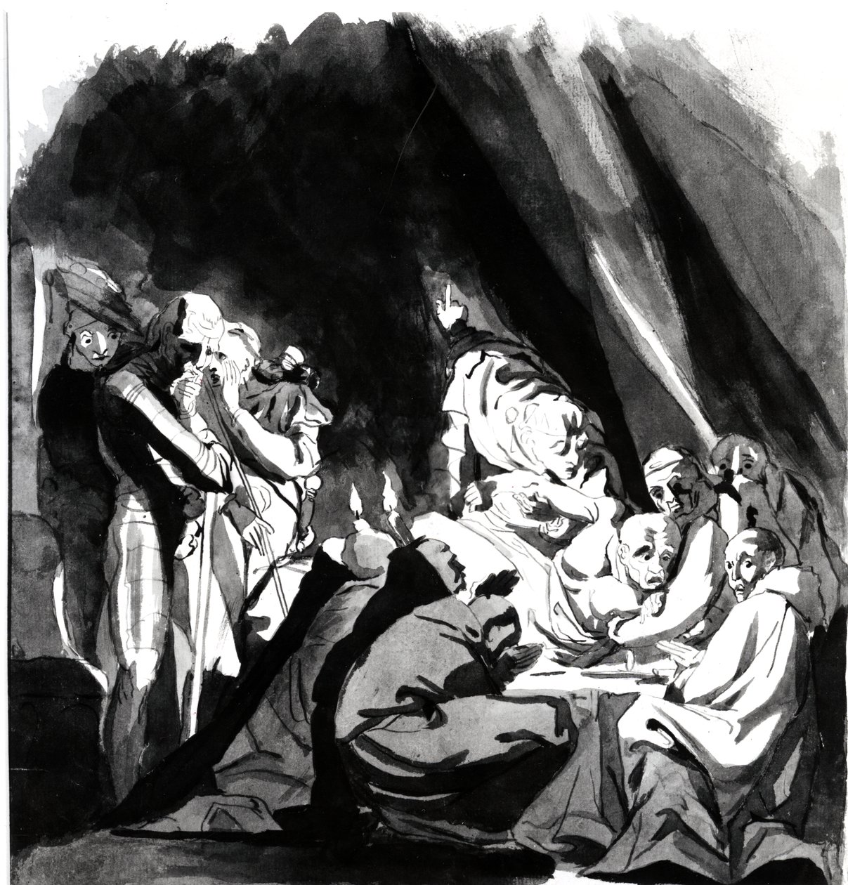 Kardinaali Beaufortin kuolema, kuvitus Shakespearen teoksesta "Henry VI", 1772 (kynä, muste ja pesu paperille) tekijältä Johann Heinrich Füssli