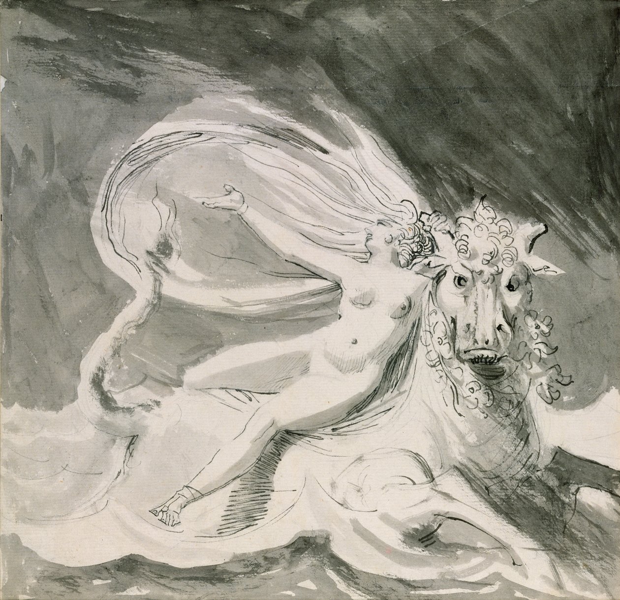 Europa ja härkä (kynän ja musteen pesu) tekijältä Johann Heinrich Füssli
