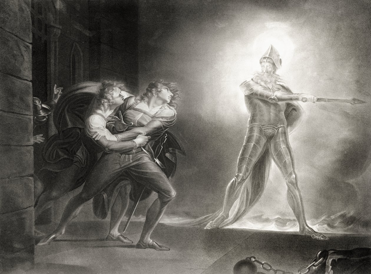Hamlet, näytös I, kohtaus IV, William Shakespeare (1564-1616), kaiverrus Robert Thew (1758-1802) tekijältä Johann Heinrich Füssli