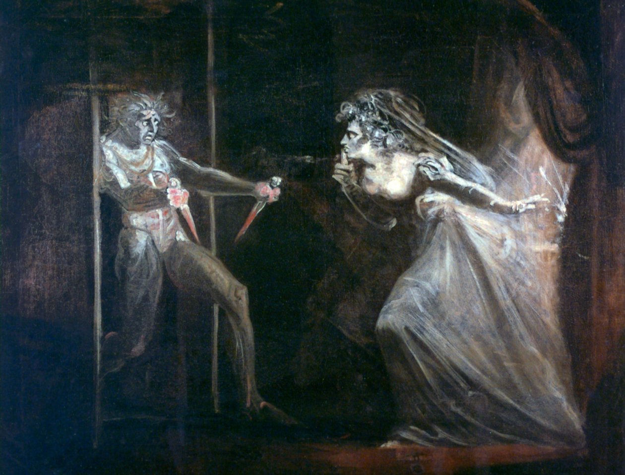 Lady Macbeth tarttumassa tikarit, esillä 1812 tekijältä Johann Heinrich Füssli