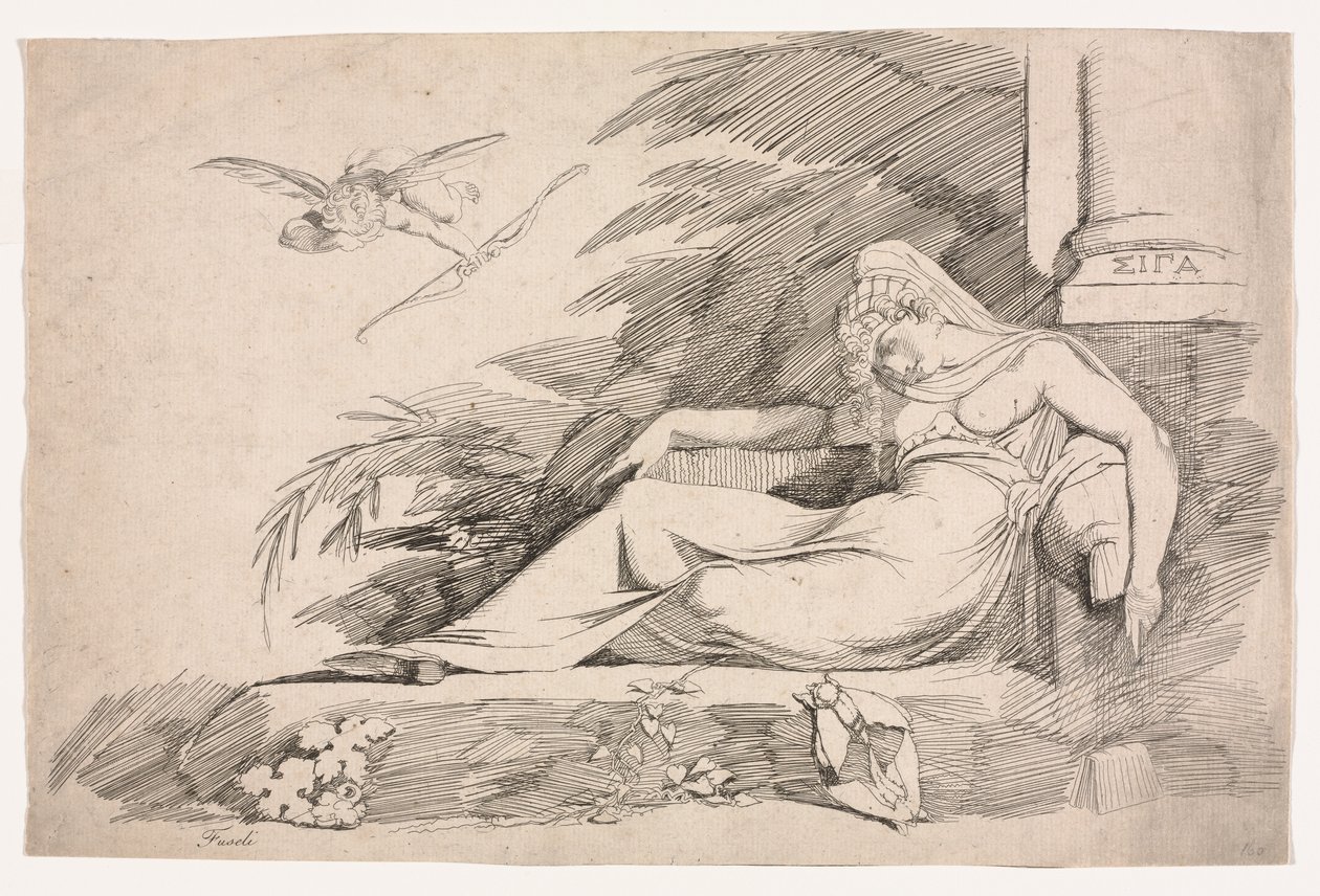 Nukkuva nainen Cupidon kanssa tekijältä Johann Heinrich Füssli