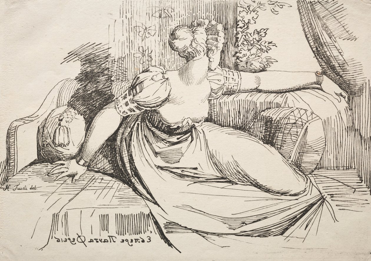 Polyautografian näytteet: Nainen sohvalla. tekijältä Johann Heinrich Füssli