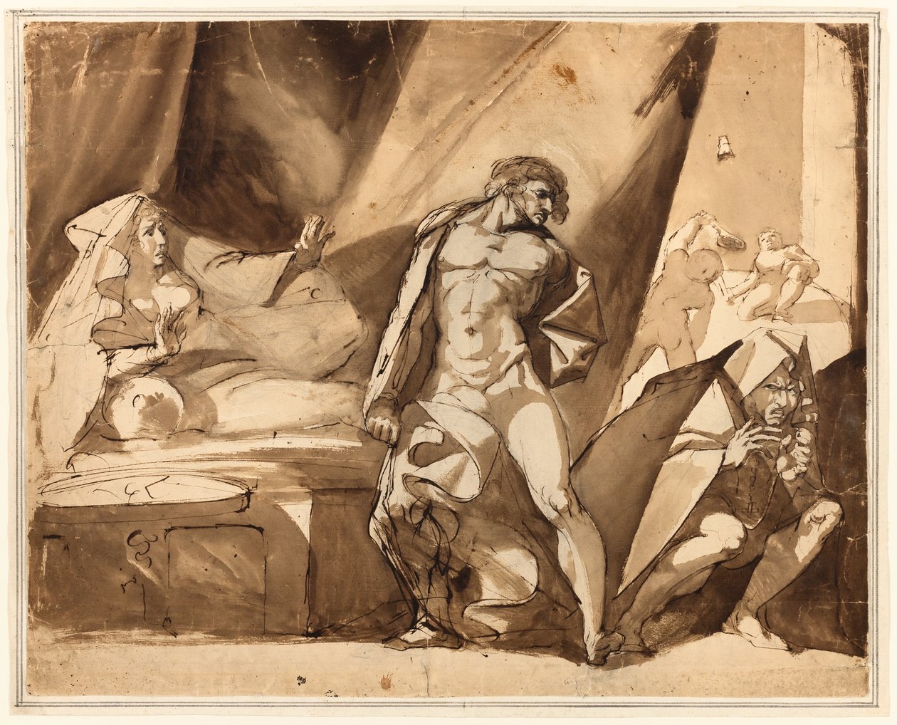 Löytö (etusivu), kaksi luonnosta seisovista mieshahmoista (kääntöpuoli). tekijältä Henry Fuseli