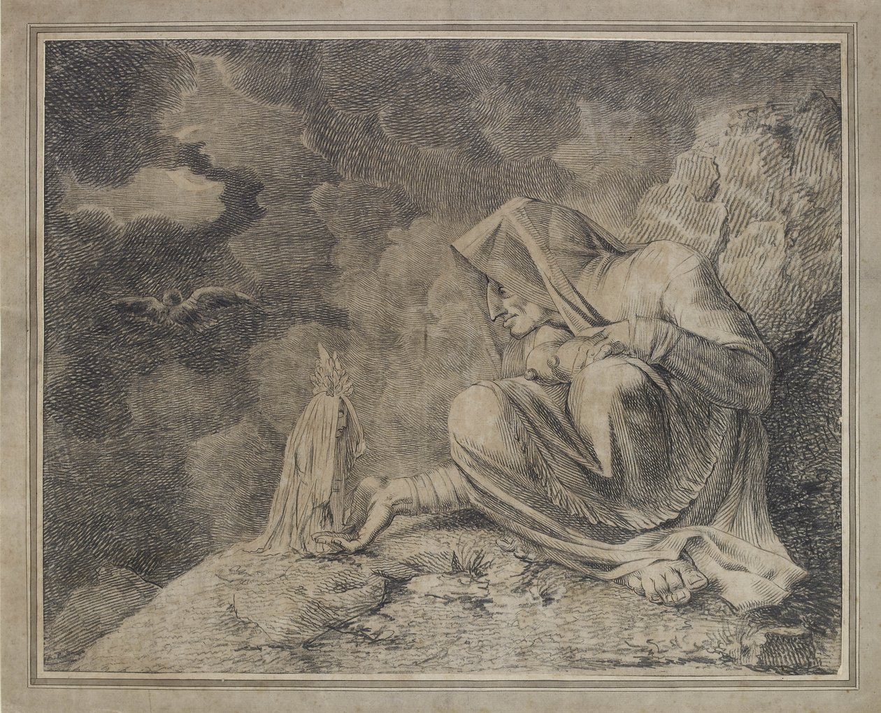 Noita ja mandrake, 1700-luku (kynä ja wc paperilla) tekijältä Johann Heinrich Füssli