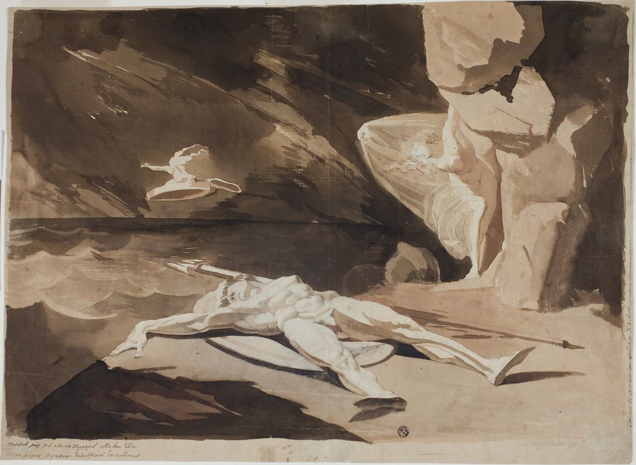 Thetis suree Akilleen ruumista tekijältä Johann Heinrich Füssli