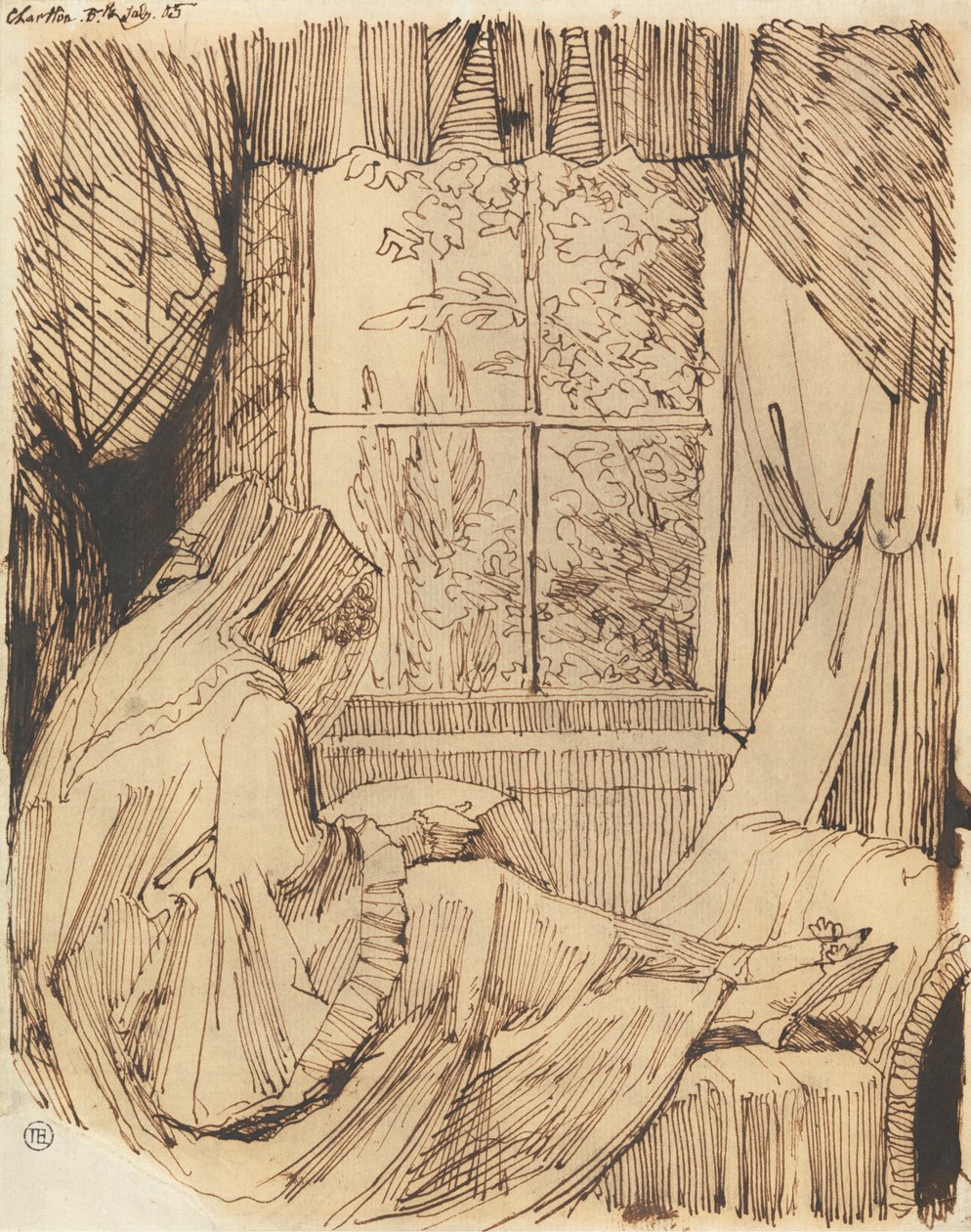Nainen lukee, istuu ikkunan edessä tekijältä Johann Heinrich Füssli