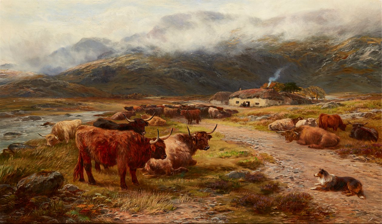 Highland Drove Resting, Argyllshire (öljy kankaalle) tekijältä Henry Garland