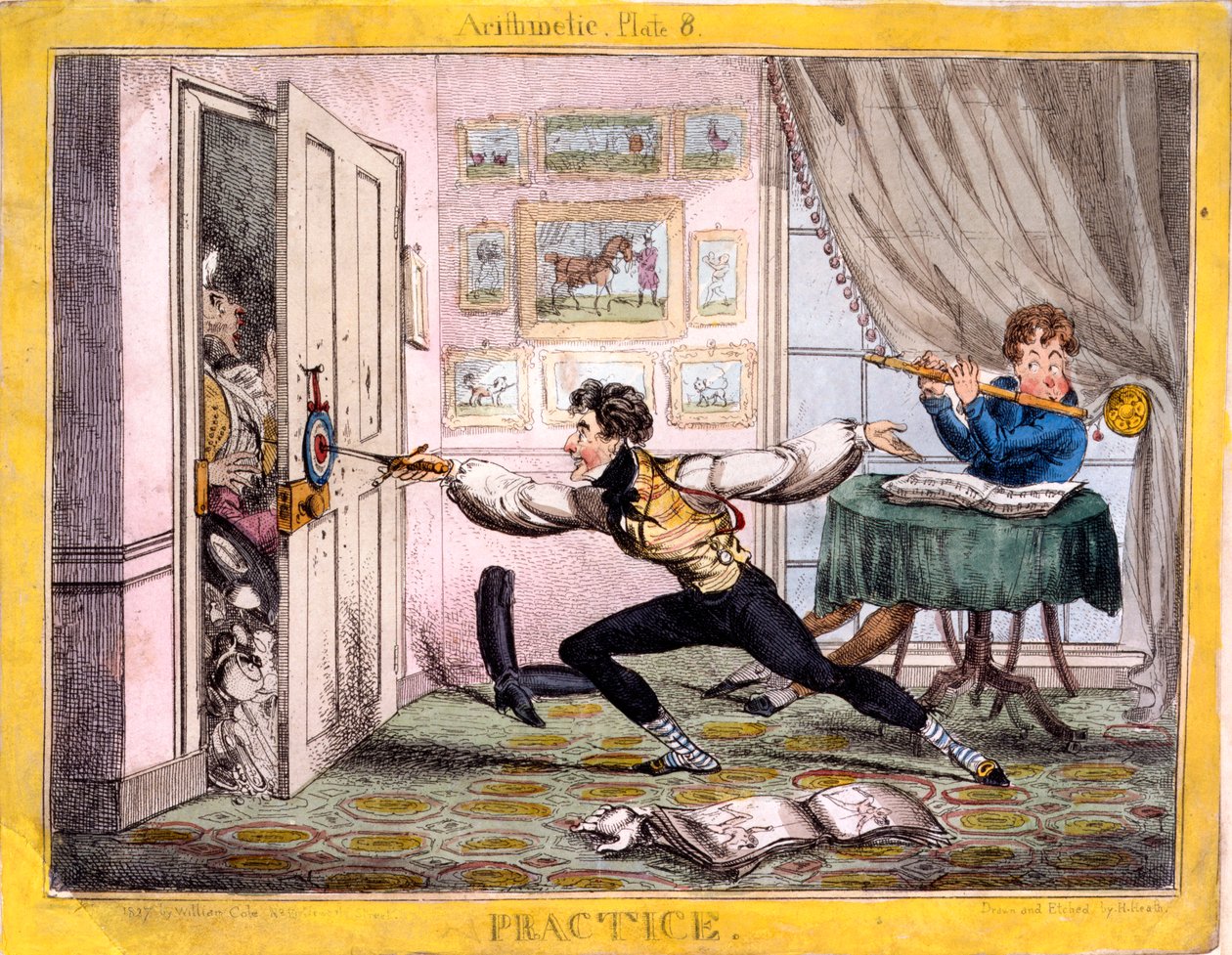 Harjoittelu, 1827 (käsinvärinen etsaus) tekijältä Henry Heath