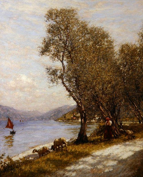 Veronalainen paimentolainen, Gardajärvi (öljy kankaalle) tekijältä Henry Herbert La Thangue