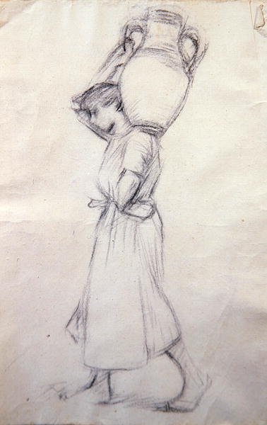 Luonnos "Girl with Jars" (kynä paperille) tekijältä Henry Herbert La Thangue
