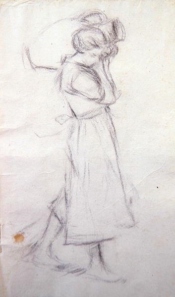 Luonnos "Girl with Jars" (kynä paperille) tekijältä Henry Herbert La Thangue
