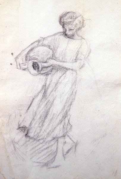 Luonnos "Girl with Jars" (kynä paperille) tekijältä Henry Herbert La Thangue