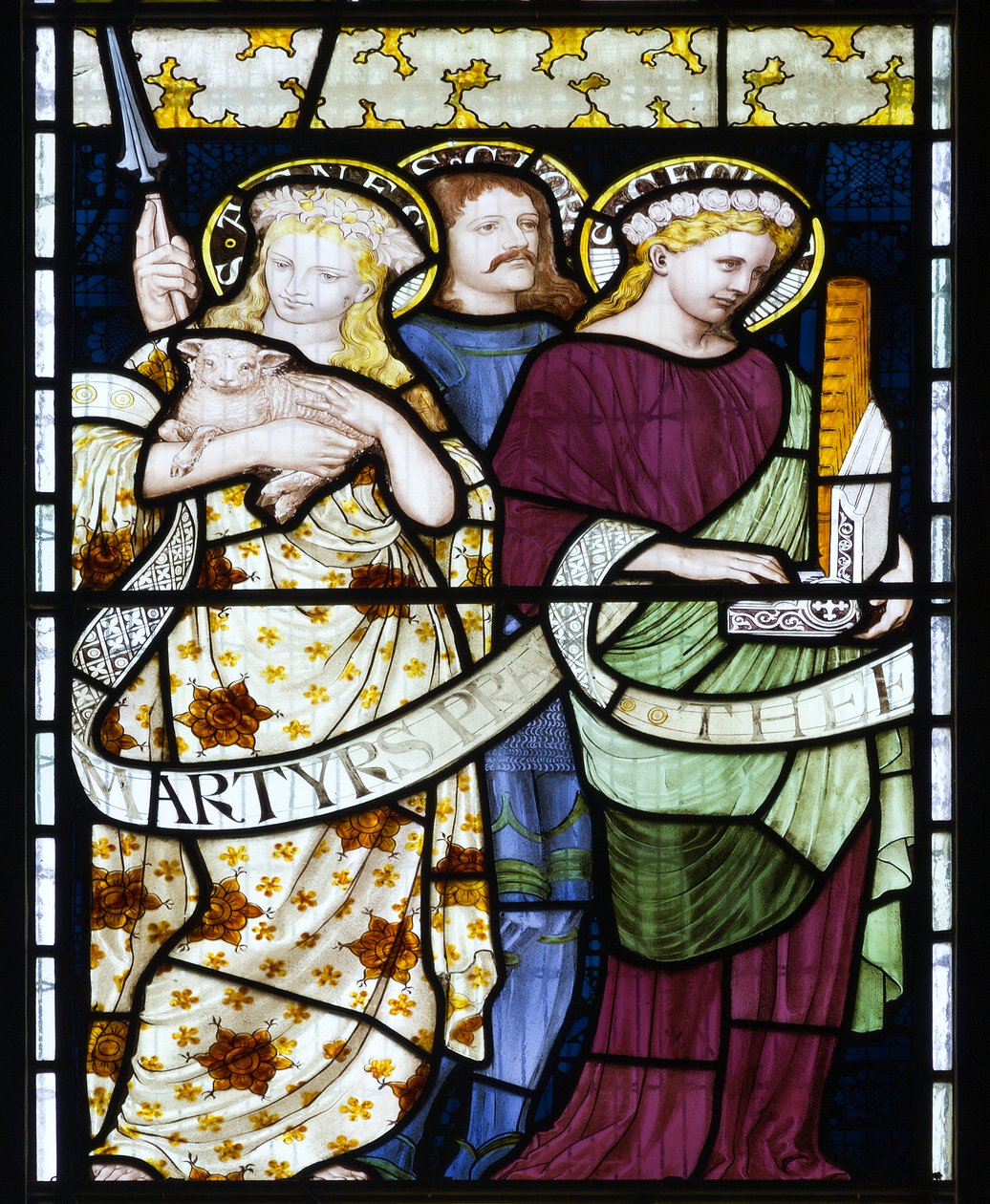 St Cecilia, St Agnes & St George, n. 1872 (lasimaalaus) tekijältä Henry Holiday
