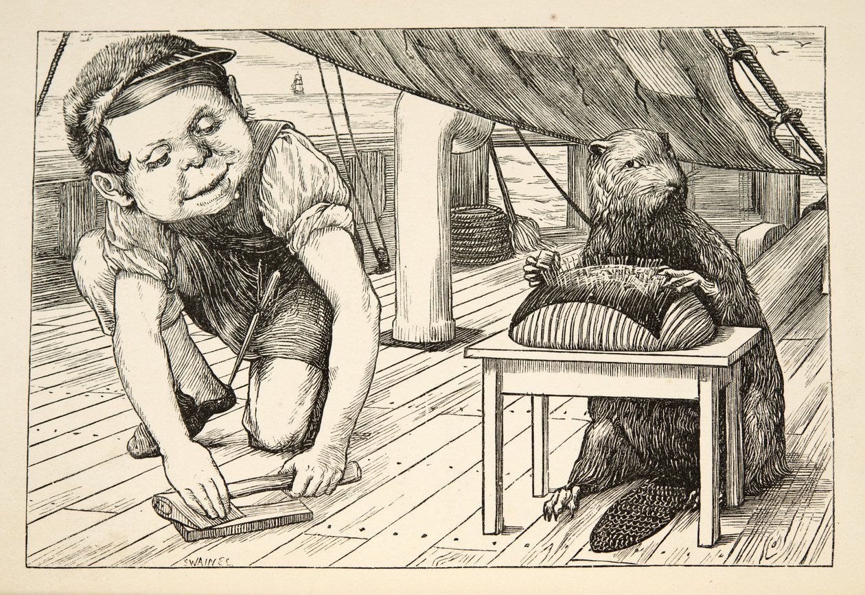 Majava katsoi koko ajan toiseen suuntaan", Lewis Carrollin teoksesta The Hunting of the Snark, an Agony in Eight Fits, julkaisu. 1876 tekijältä Henry Holiday